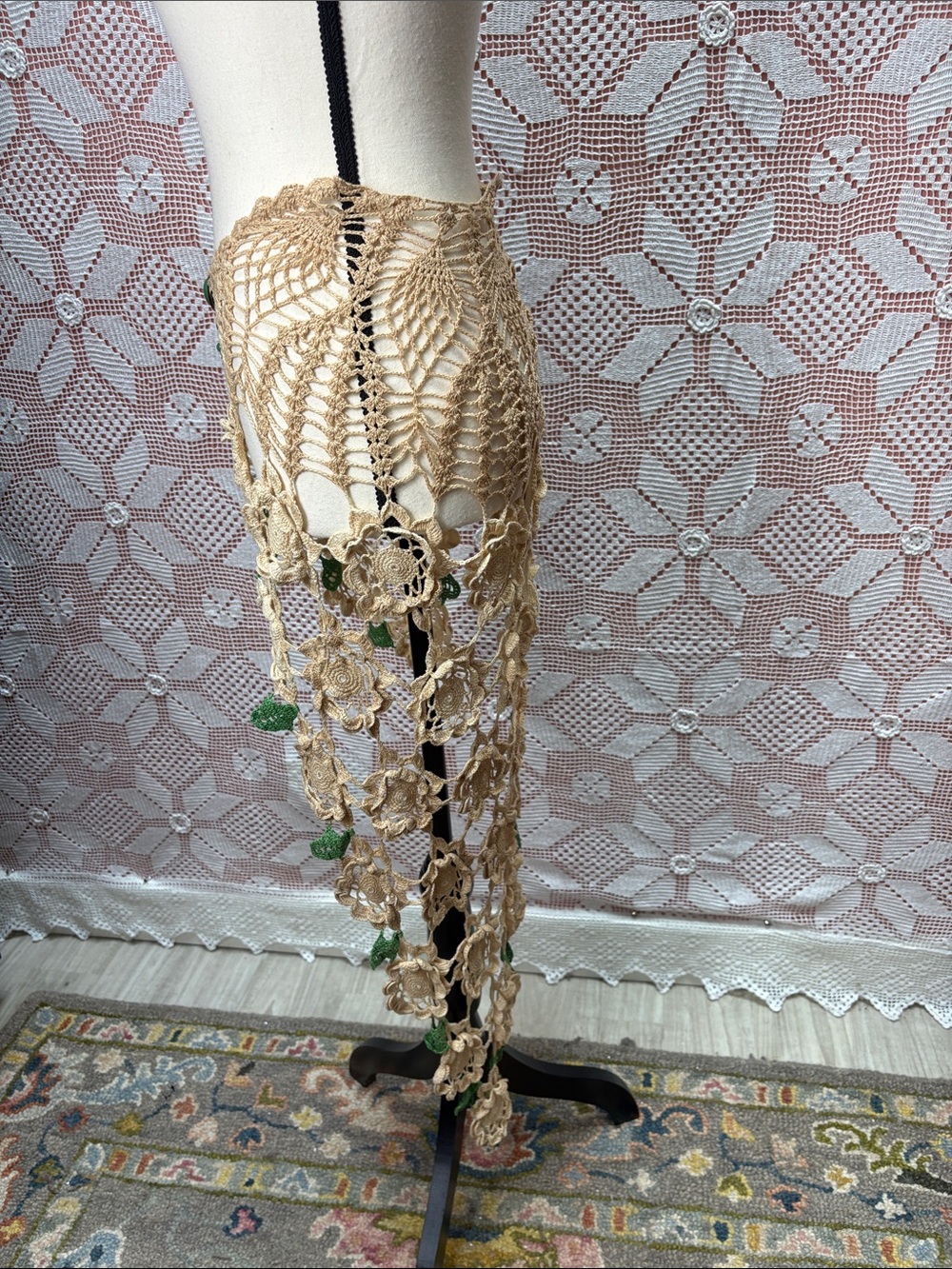 Crochet Floral Boho Hip Scarf Belt with Brooch - Picture 5 of 11